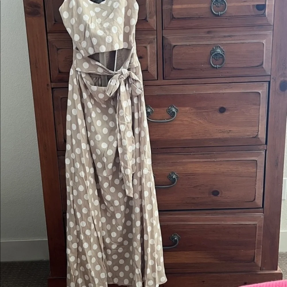 In Mod Tan And White Polka Dot Dress NWT